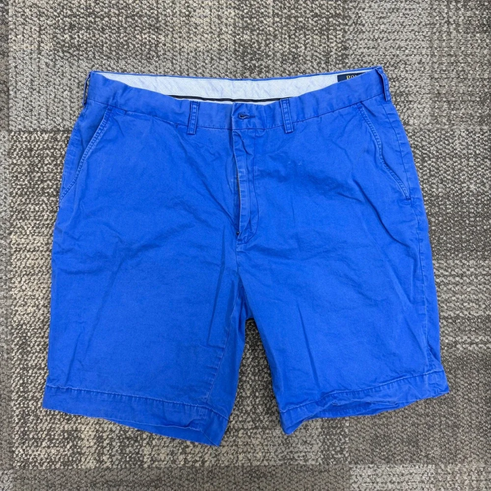 Polo Ralph Lauren Classic Fit Shorts Mens 36 Blue Solid Cotton Chino Twill